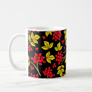 Caneca De Café padrão sem costura de flores e bagas. Russo
