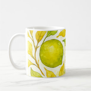 Caneca De Café Padrão sem costura de Fruta de limão de aquarela