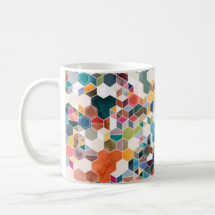 Caneca De Café Padrão sem costura de hexágonos em cores aleató