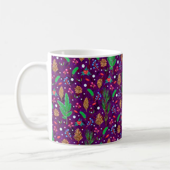 Caneca De Café Padrão sem costura de Natal com pinheiros em cones (Esquerda)