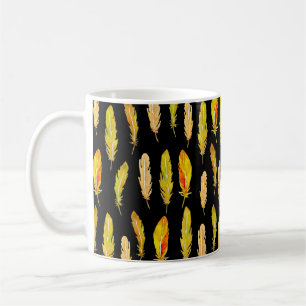 Caneca De Café Padrão sem costura de penas brilhantes pintadas e