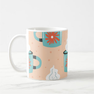 Caneca De Café Padrão sem costura de taça azul claro.