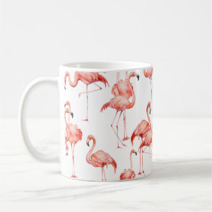 Caneca De Café Padrão sem costura de Watercolor flamingo. Mão p