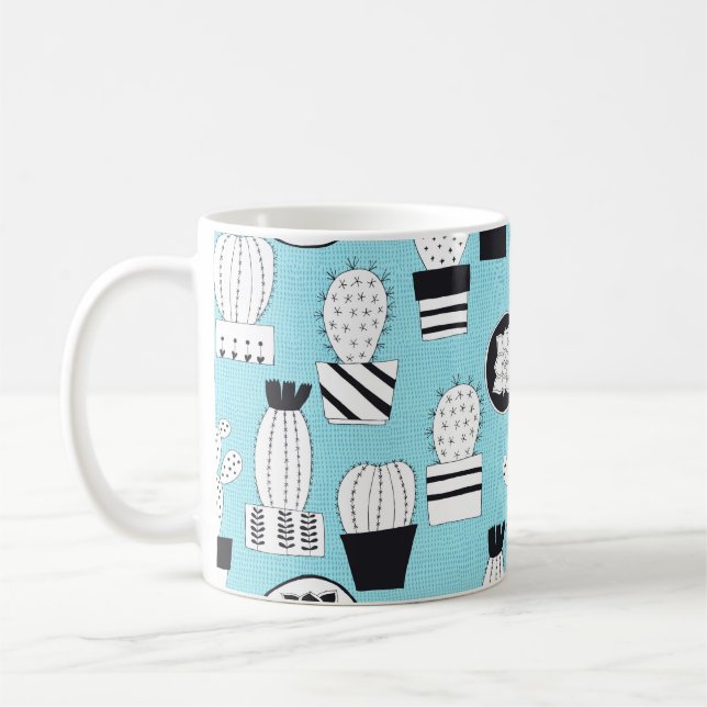 Caneca De Café Padrão sem costura desenhado à mão com cacto e suc (Esquerda)