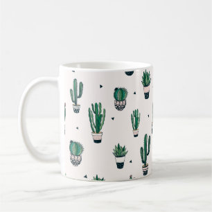 Caneca De Café Padrão sem costura desenhado à mão com cactos e