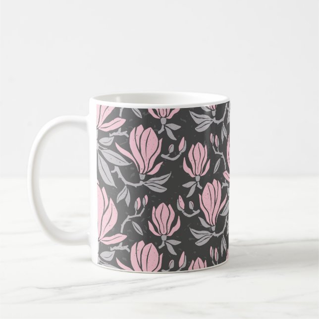 Caneca De Café Padrão sem costura desenhado à mão com flores de m (Esquerda)