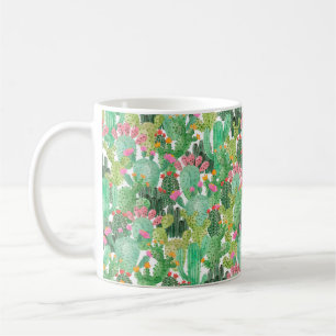 Caneca De Café Padrão sem costura do cacto do cacto de Aquarela