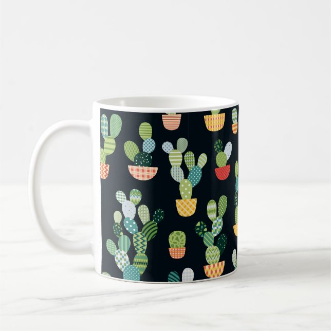 Caneca De Café Padrão sem costura do Cactus no estilo de patch co (Esquerda)