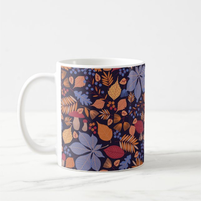 Caneca De Café Padrão sem costura do outono com folhas, ramos e  (Esquerda)