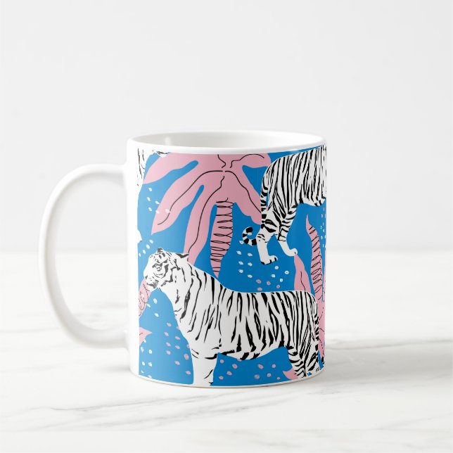 Caneca De Café Padrão sem costura do Tigre,fundo animal selvagem, (Esquerda)