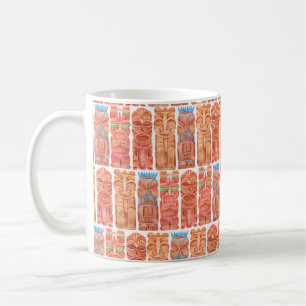 Caneca De Café Padrão sem costura do totem Watercolor tiki hawai