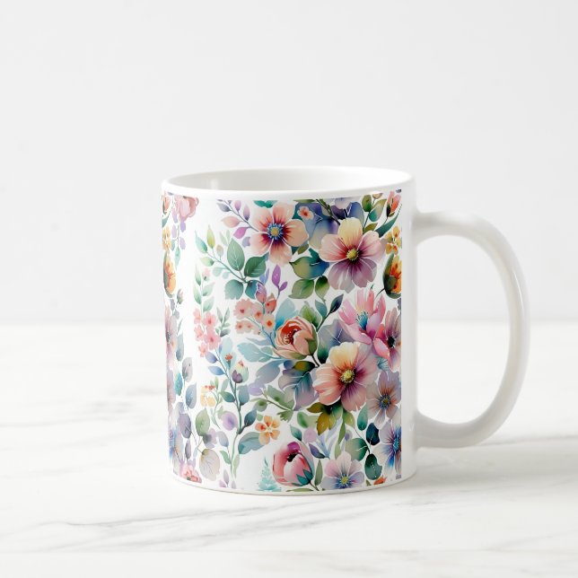 Caneca De Café Padrão Sem Costura Floral de Aquarela (Direita)