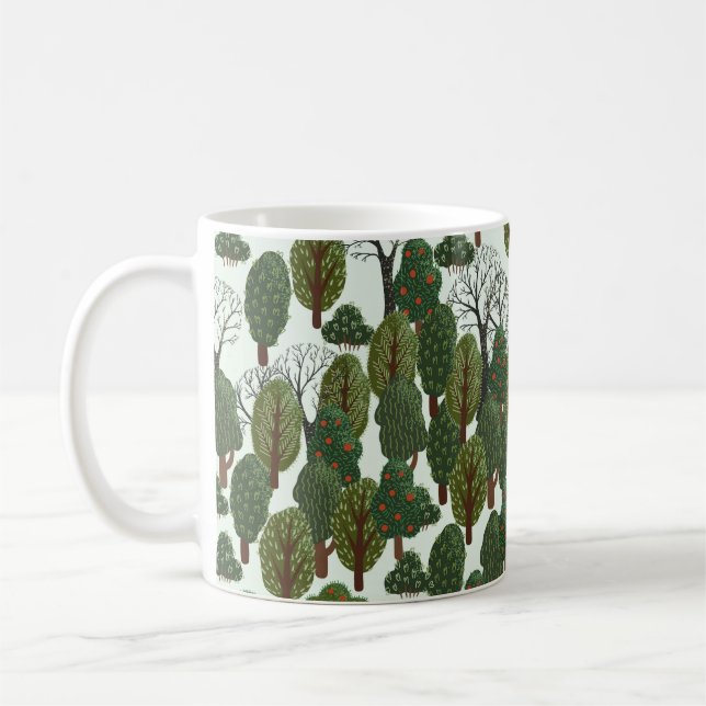Caneca De Café Padrão sem costura, floresta verde com árvore dife (Esquerda)