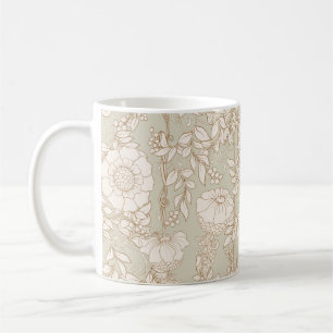 Caneca De Café Padrão sem costura, fundo com flor decorativa