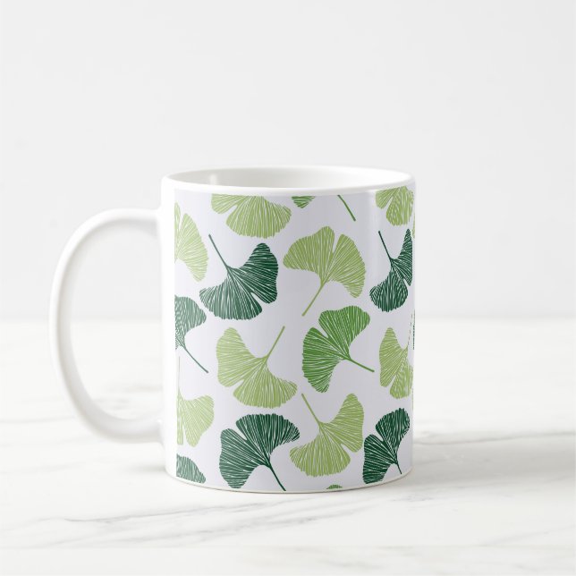 Caneca De Café Padrão sem costura Ginkgo biloba verde  (Esquerda)