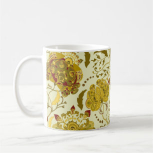 Caneca De Café Padrão sem costura, grandes flores índias paisley.