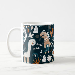 Caneca De Café Padrão sem costura infantil com dinossauro desenh