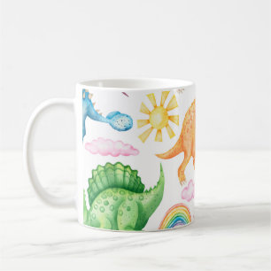 Caneca De Café Padrão sem costura mostrando dinossauros coloridos