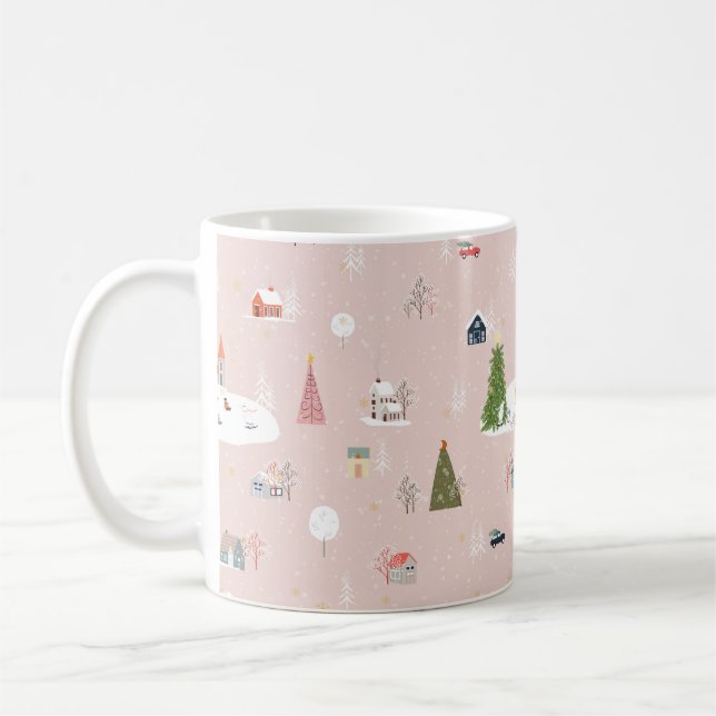 Caneca De Café Padrão sem costura Paisagem de Natal em t (Esquerda)