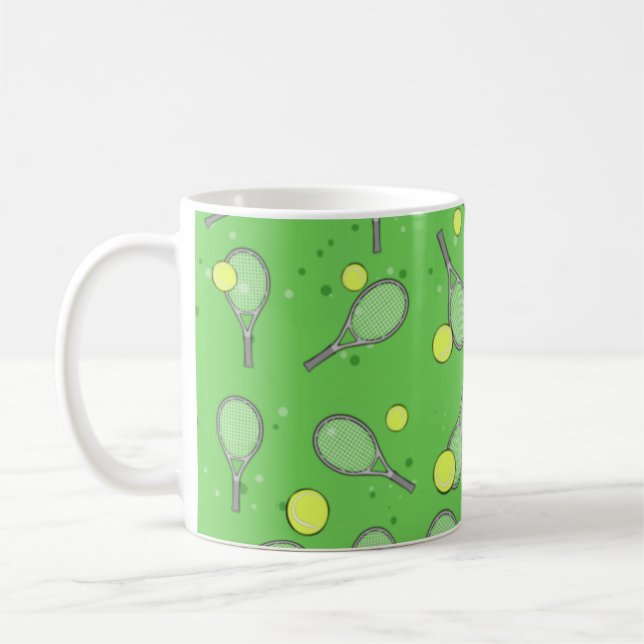 Caneca De Café Padrão sem costura tênis - Racket e Ball em verde (Esquerda)