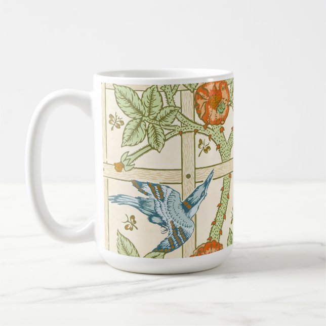 Caneca De Café Padrão Sem Costura Treliça Pássaro Rosa de William (Esquerda)