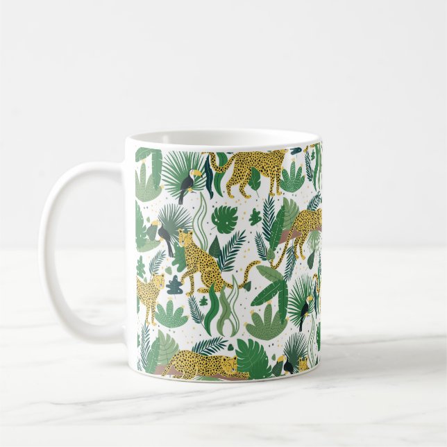 Caneca De Café padrão sem descontinuidades de leopardos na selva. (Esquerda)