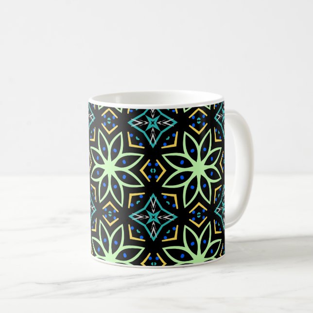 Caneca De Café Padrão Simétrico Floral Invisível (Frente Esquerda)