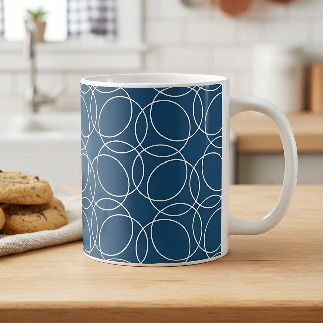 Caneca De Café Padrão Simples Moderno (blue mug with circle pattern)