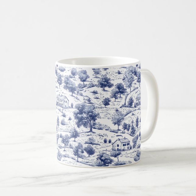 Caneca De Café Padrão Toile do Campo Azul Rústico (Frente Esquerda)