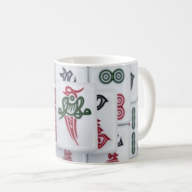 Caneca De Café Padrão Tradicional de Azulejos de Mahjong Impresso (Frente Esquerda)