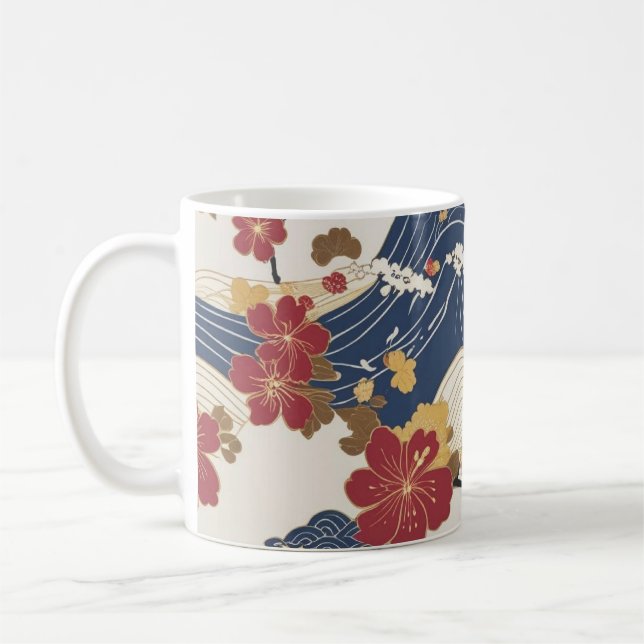Caneca De Café Padrão Tradicional de Kimono Japonês (Esquerda)