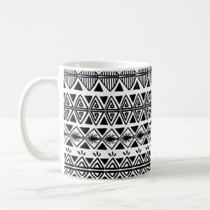Caneca De Café Padrão tribal de Vintage com a mão preta e branc