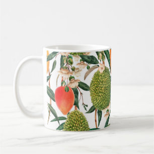Caneca De Café Padrão tropical aquarela, fruta duriana, manga o