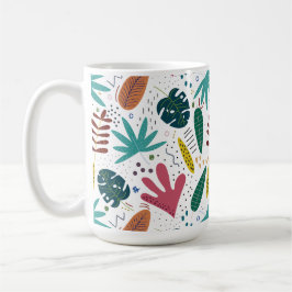 Caneca De Café padrão tropical com folhas coloridas