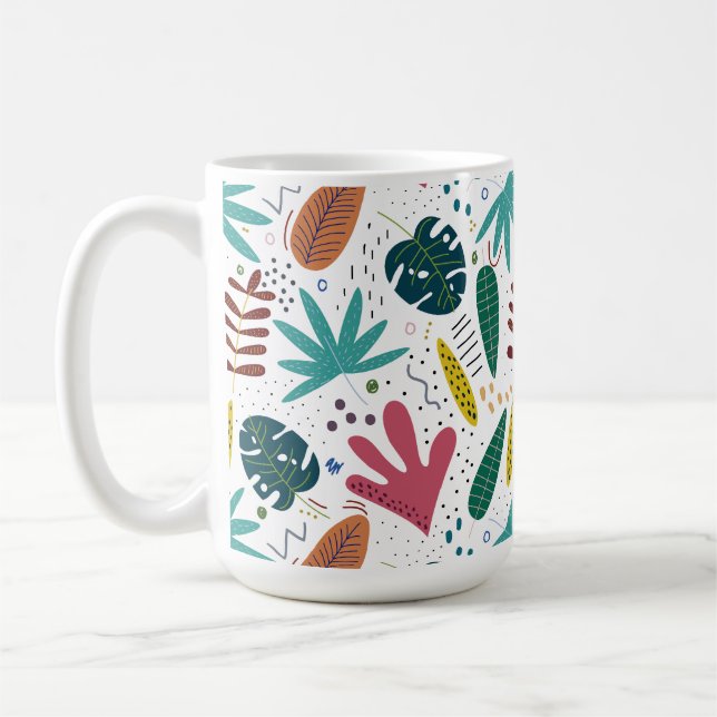 Caneca De Café padrão tropical com folhas coloridas (Esquerda)