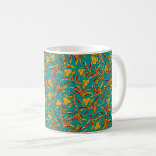 Caneca De Café Padrão Tropical com Folhas Vermelhas e Amarelas