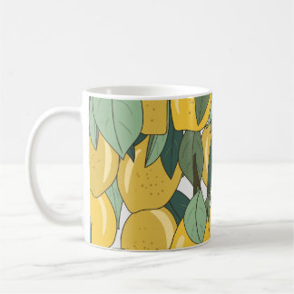 Caneca De Café Padrão tropical com limões amarelos.