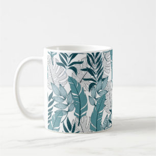 Caneca De Café Padrão tropical com plantas de moda e folhas em c
