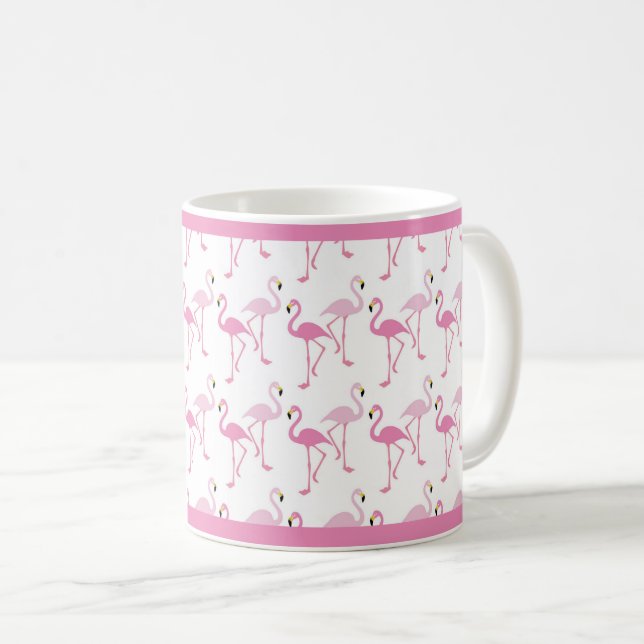 Caneca De Café Padrão Tropical de Flamingos Rosa Quente (Frente Esquerda)