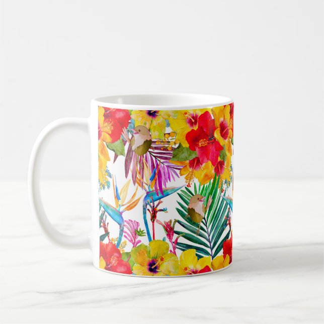 Caneca De Café Padrão Tropical de Verão de Hibiscus (Esquerda)
