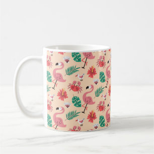 Caneca De Café Padrão Tropical de Verão Flamingo Rosa