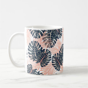 Caneca De Café Padrão tropical homogêneo botânico com pl brilh