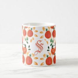 Caneca De Café Padrão Tropical Laranja e Folhas Monograma