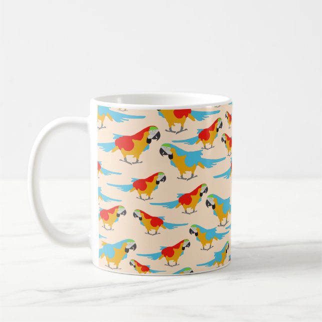 Caneca De Café Padrão Tropical Macaw Colorida (Esquerda)