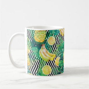 Caneca De Café Padrão tropical sem costura com palma de limões