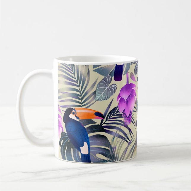 Caneca De Café Padrão tropical uniforme com tucanos, monstro, p (Esquerda)