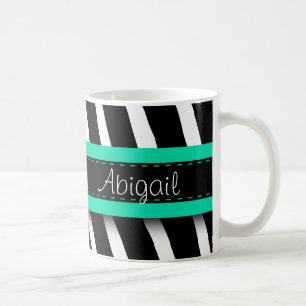 Caneca De Café Padrão Turquesa Azul Floral Gem e Zebra
