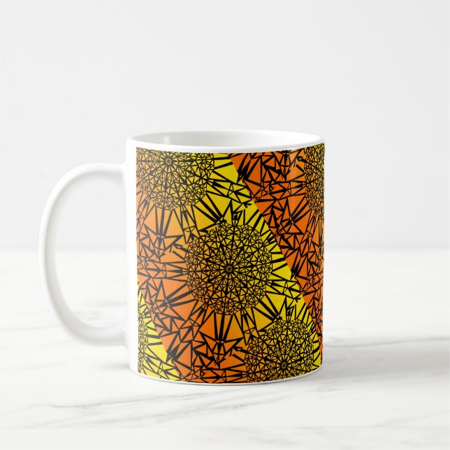 Caneca De Café Padrão Único Sun Africa Fire Mandala Geométrico (Esquerda)