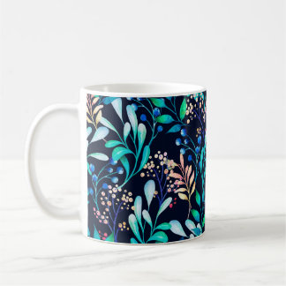Caneca De Café Padrão uniforme de aquarela. Botânica complicada