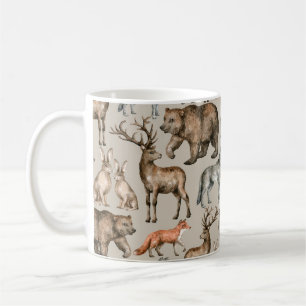 Caneca De Café Padrão uniforme de aquarela com anima florestal se